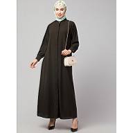 Front open Hidden Placket Daily wear casual Abaya- Olive